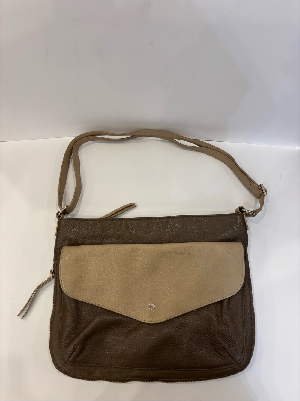 Danier Brown & Cream Leather Crossbody Purse Medium